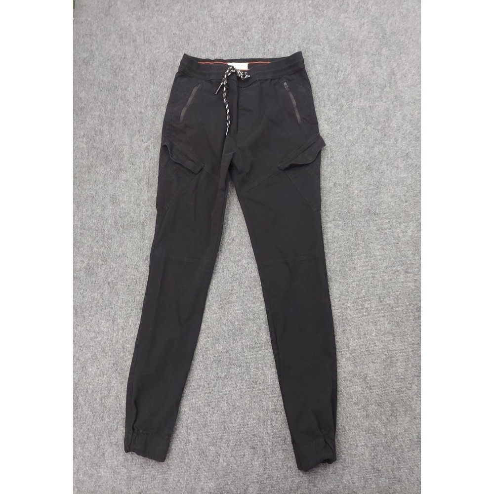 ACROSS THE POND Pants Joggers Men Small Black Cargo Pockets Drawstring Signature